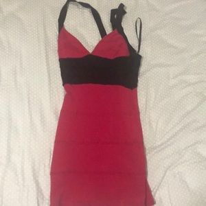 Bebe Fushia and Black Party Dress